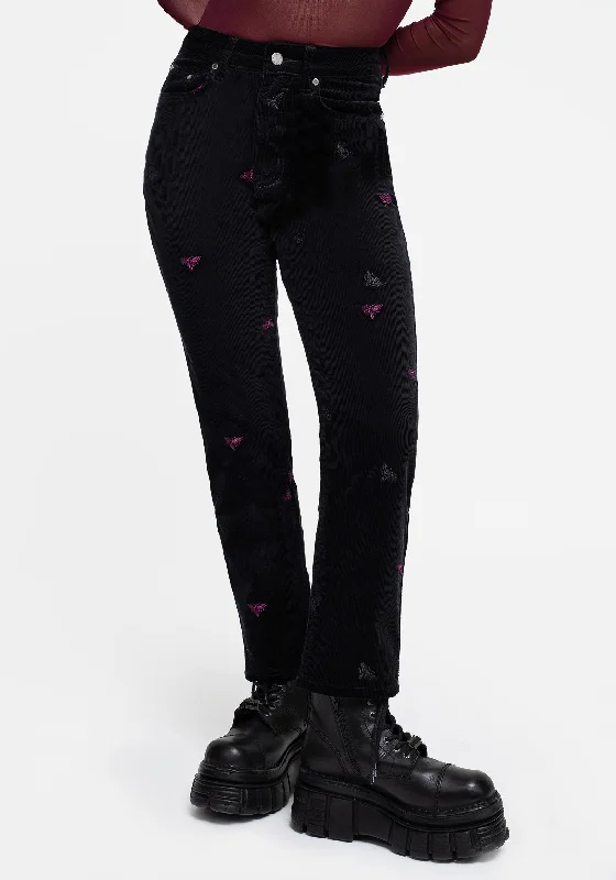 Runway Inspired Wear Styx Moth Embroidered Cord Trousers