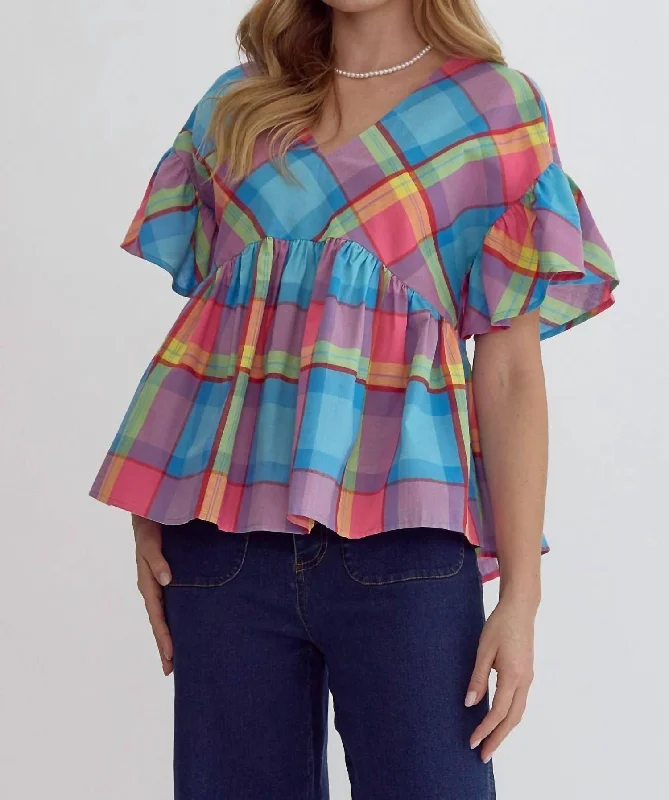 Fashion Forward Spring Plaid Babydoll Top In Multicolor