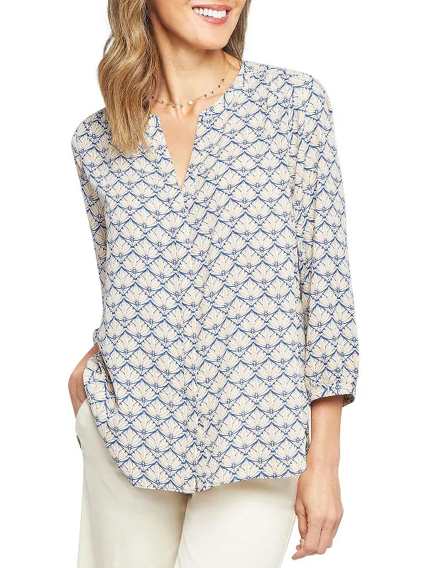 Women's Fashion Clothing Womens Chiffon Pintuck Button-Down Top