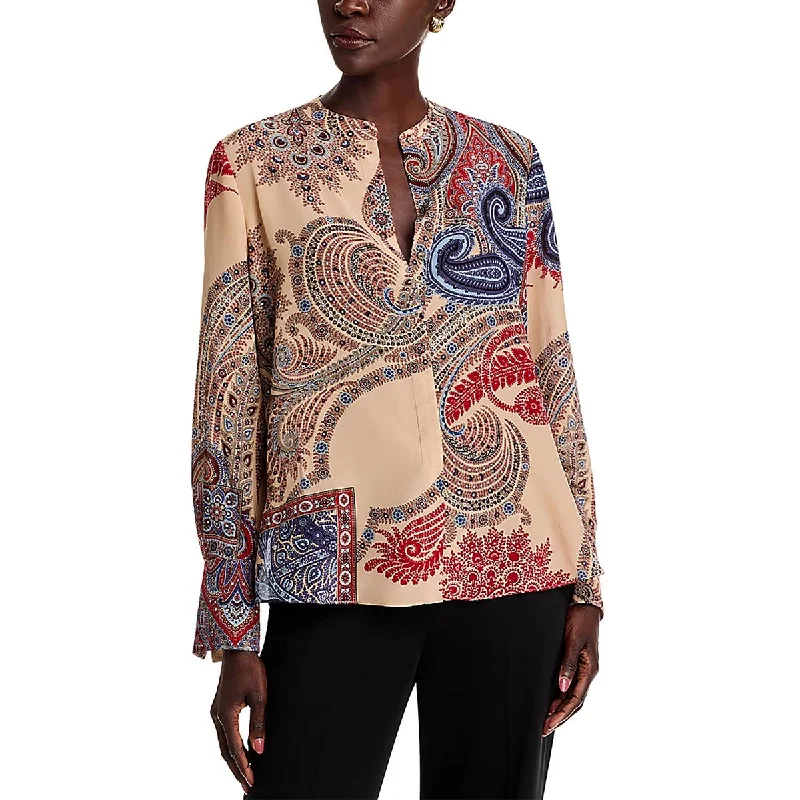 Women's Clothing for Every Season and Trend Womens Silk Paisley Button-Down Top