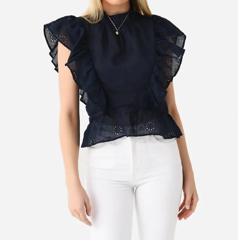 Limited Time Offer Eyelet Peplum Top In Navy