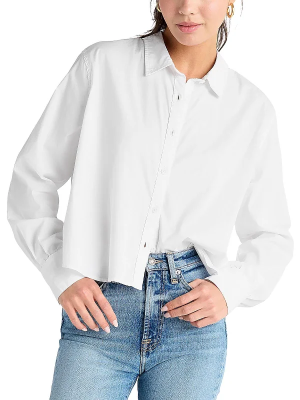 Fashion Frontiers Womens Cropped Poplin Button-Down Top