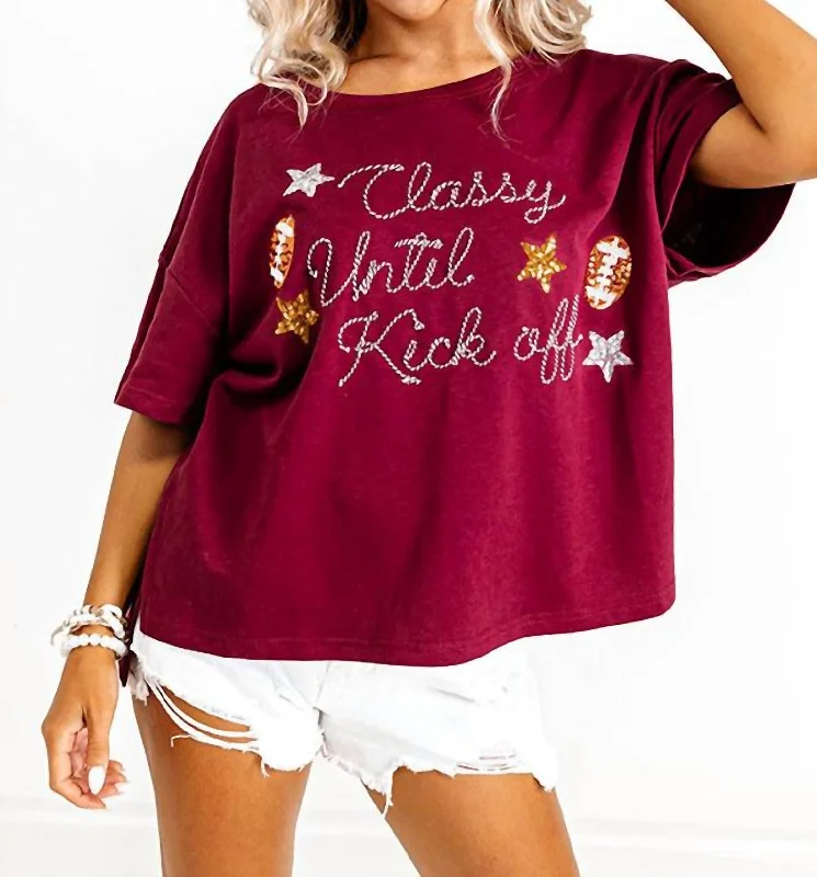 Sophisticated Fashion Classy Until Kickoff Top In Maroon