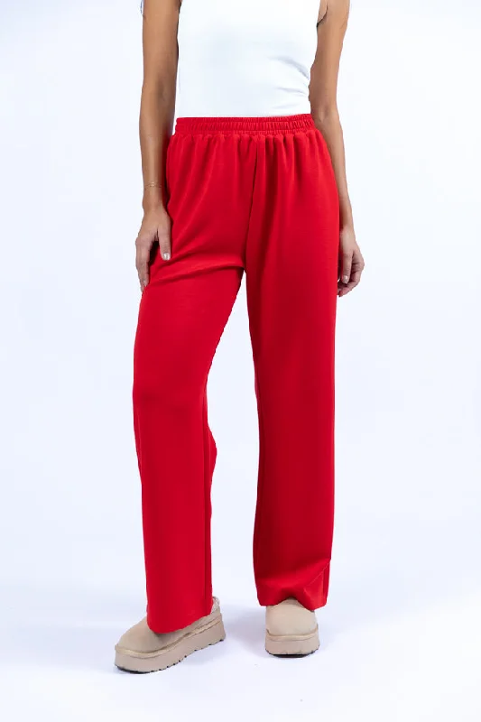 Minimalist Women's Fashion Clothing Let's Just Stay Red Knit Wide Leg Pants FINAL SALE