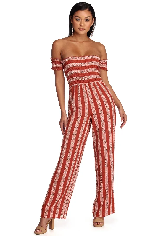 End Of Season Sale Smocked And Striped Jumpsuit