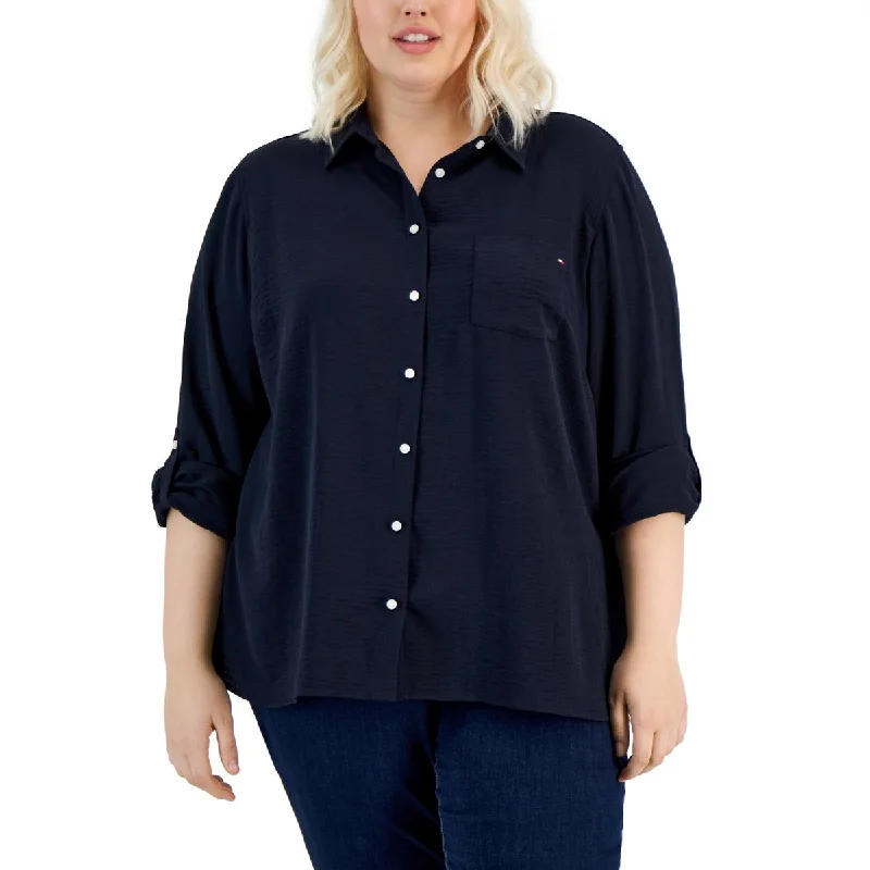 Trend Forward Women's Wear Plus Womens Collared Button- Down Button-Down Top