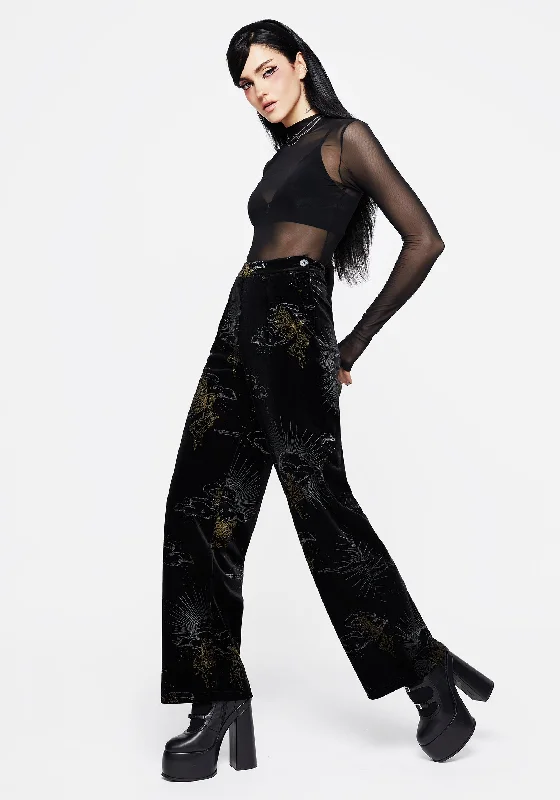 Big Savings Adelina Foil Print Velour Wide Leg Trousers