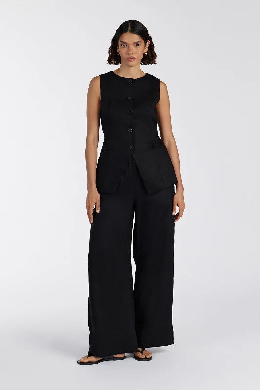 Premium Quality Garments GINA BLACK LINEN ELASTIC WAIST PANT