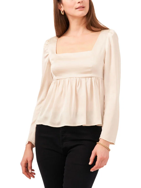 Elegant Women's Fashion Womens Square Neck Puff Sleeve Peplum Top