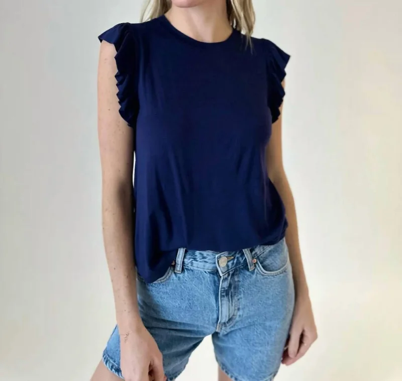 Hot Picks Leah Ruffle Top In Navy