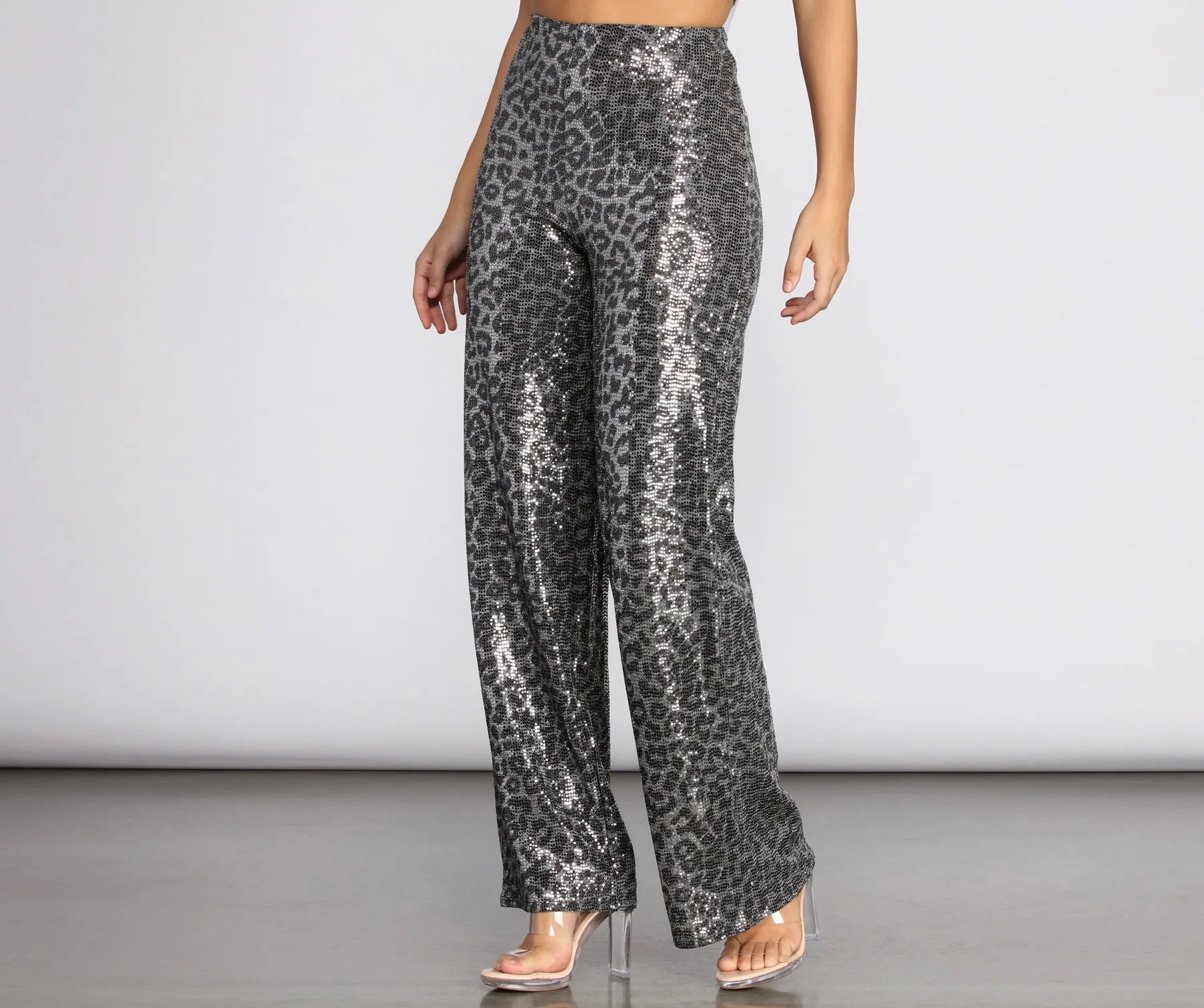 Classic Women's Fashion Leopard Sequin Wide Leg Pants