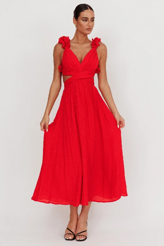 Trendy Attire For Her Madara Laced Back Ruffle Dress Red