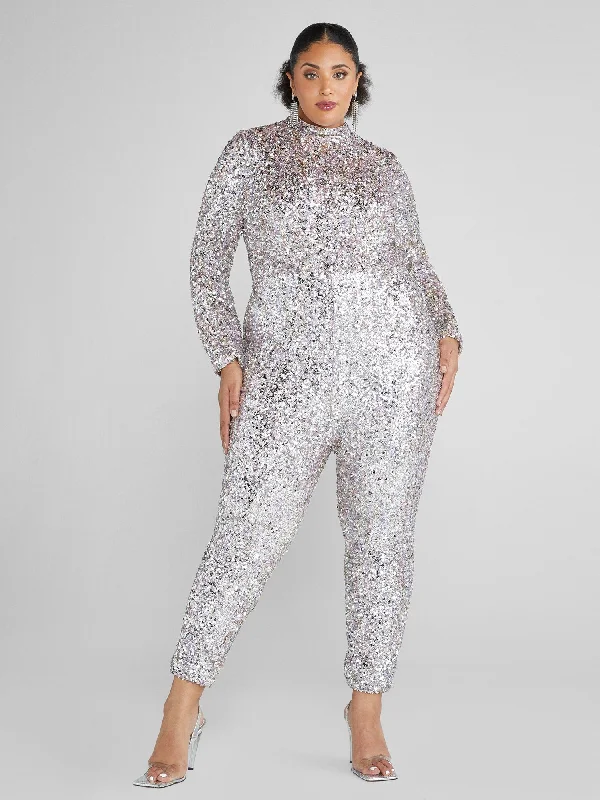 Plus Size Women Wear Krystal Sequin Catsuit