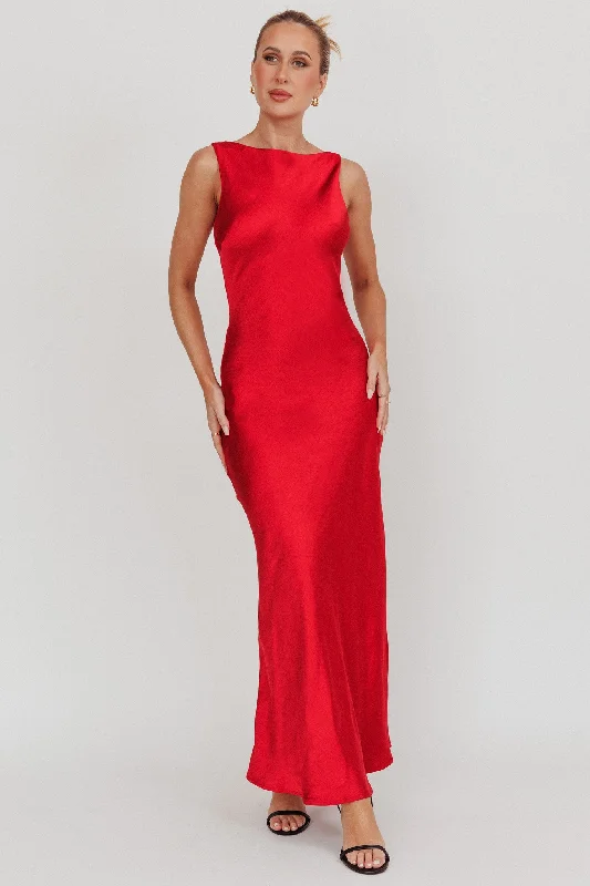 Best Online Boutiques For Women Carmine Satin Sleeveless Maxi Dress Wine