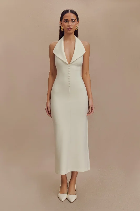 Embrace New Fashion Annita Crepe Halter Midi Dress - Ivory