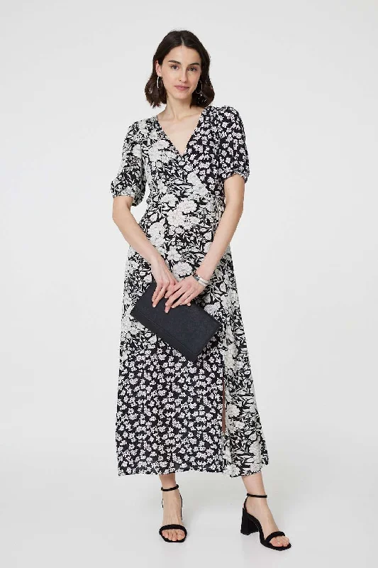 Athleisure Wear Special Offer Floral 1/2 Sleeve Midi Wrap Dress