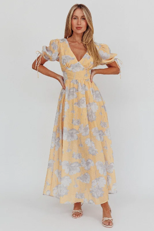 You'Ll Love Us Because Loveberry Puff Sleeve A-Line Maxi Dress Pumpkin