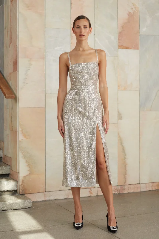 Fashion-forward Women's Clothing CHLOE silver sequin open back dress