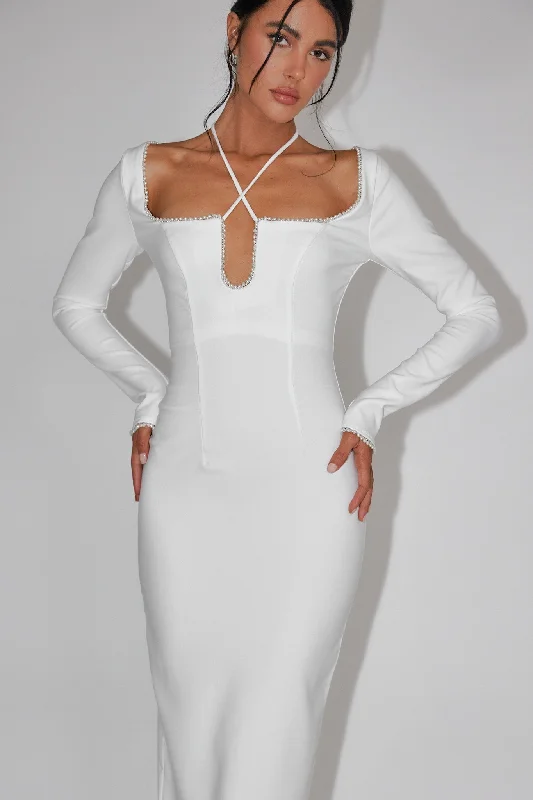 Unleash Your Style Samantha Pearl Trim Midi Dress White