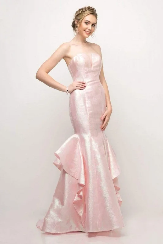 Women's Online Clothing Boutique Cinderella Divine - A5033 Strapless Jacquard Layered Mermaid Gown