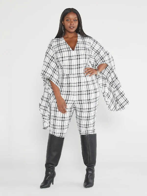 Clothing Brands Pilar Batwing Sleeve Plaid Jumpsuit