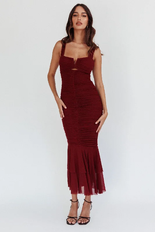 Sale On Sale Nadia Ruched Fishtail Maxi Dress Dark Mauve