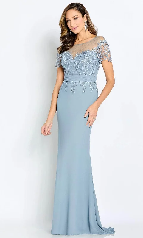 Flash Discount Cameron Blake CB111 - Short Sleeve Mermaid Evening Gown