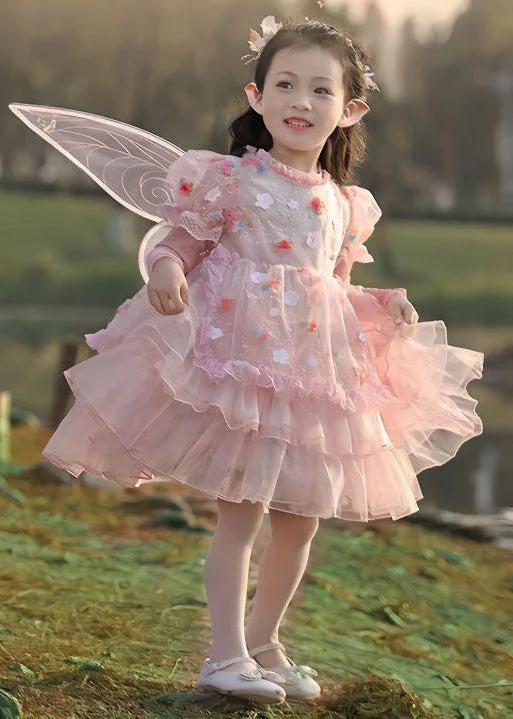 Exclusive Women's Fashion Collection Cute Pink Ruffled Layered Patchwork Tulle Kids Girls Dress Summer