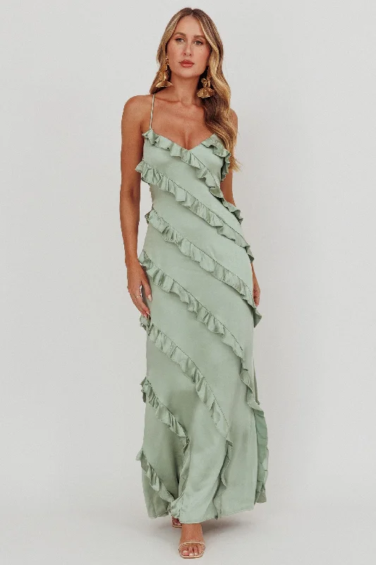 Casual Style for Busy Women Arrabel Ruffle Trim Maxi Dress Sage