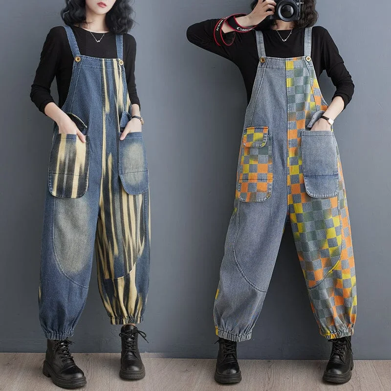 Chic And Trendy Women Spring Casual Print Loose Denim Jumpsuit