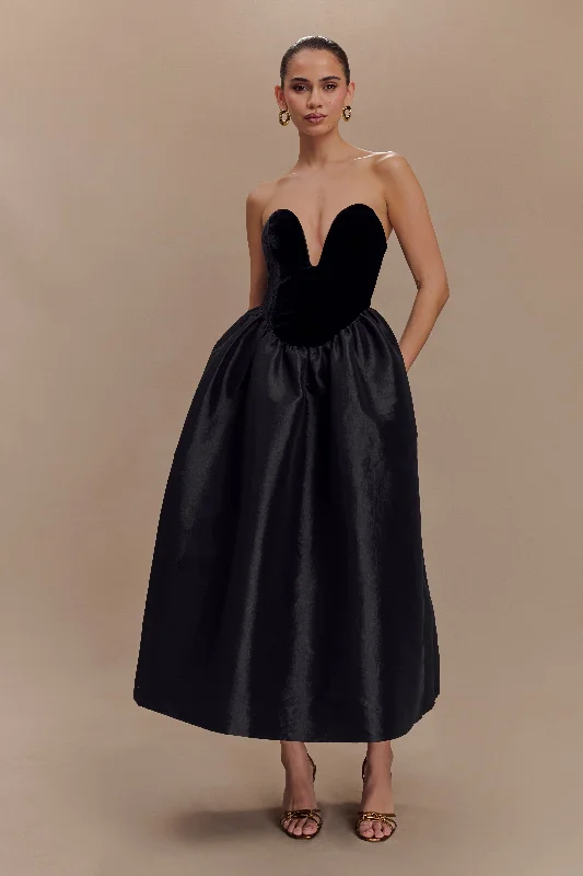 Online Boutiques Best Flora Strapless Velvet Midi Dress - Black