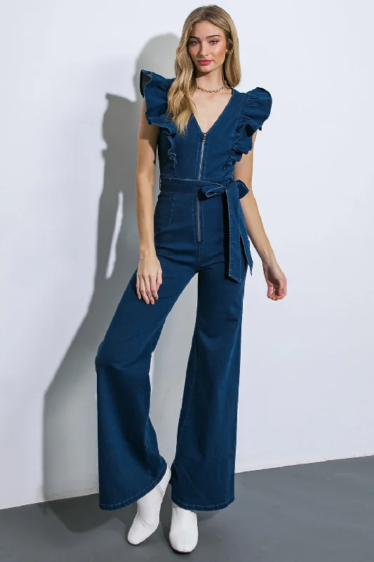 Women's Clothing for All Occasions RUNNING ON LOVE DENIM JUMPSUIT