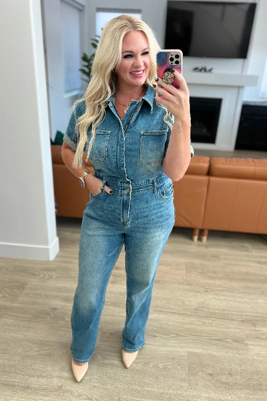 Insane Discount Onslaught Sylvia Short Sleeve Denim Jumpsuit