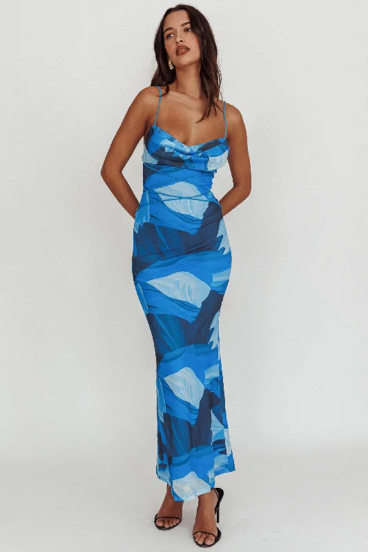 Unleash Your Trendy Side Teava Laced Waist Maxi Dress Abstract Blue