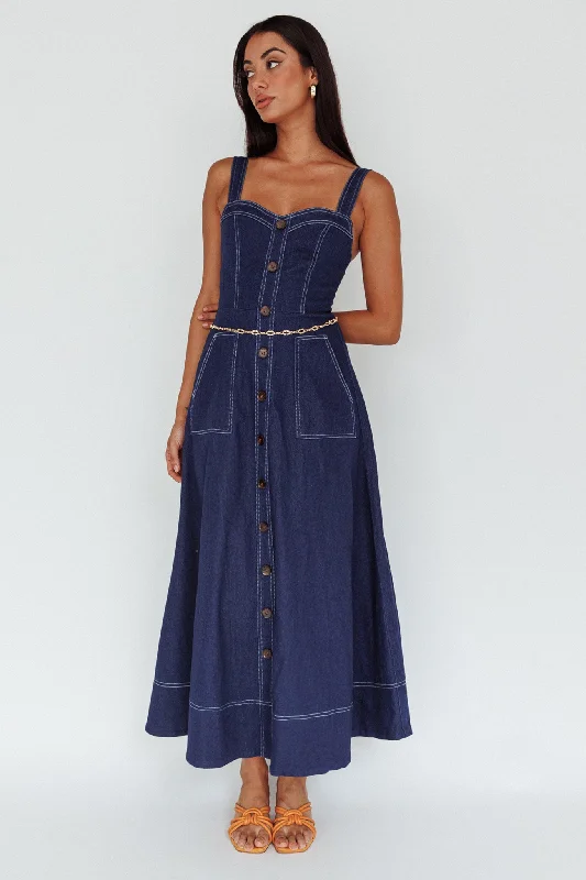 Chic Wardrobe Laureen Pocket Maxi Dress Denim Indigo