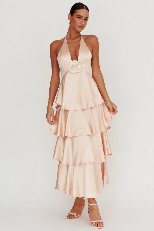 Flash Sale Now Catalina Tiered Ruffle Rosette Maxi Dress Peach