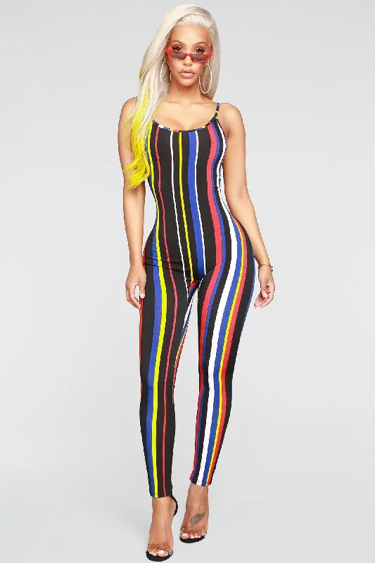 Unbeatable Deals Stripe Season Jumpsuit - Black/Multi