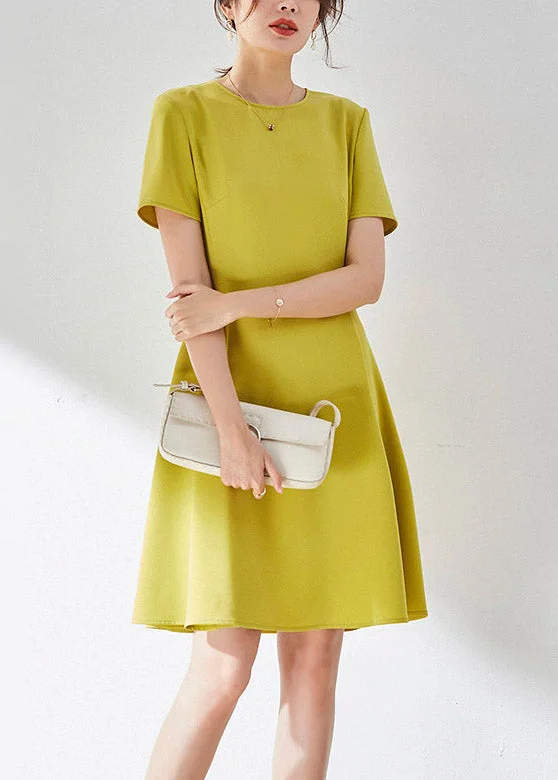 Effortless Style, Endless Impact Yellow Slim Mid Dress Short Sleeve