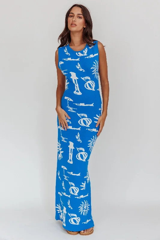 Stylish Everyday Clothing Irene Column Silhouette Maxi Dress Blue