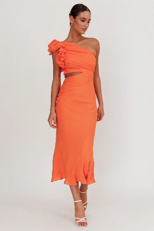 Unbeatable Deals Deanna One-Shoulder Ruffle Maxi Dress Orange