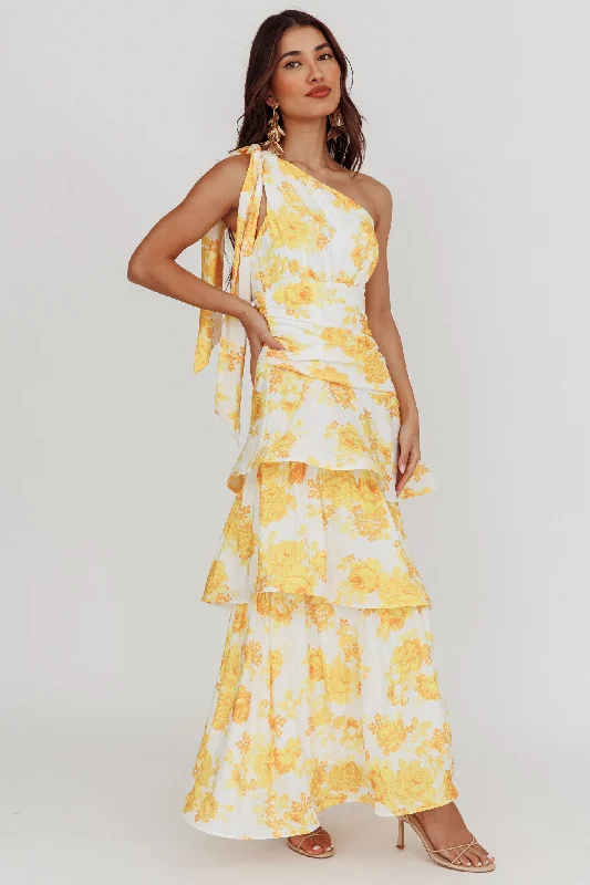 Absurdly Cheap Sale Kenny One Shoulder Tiered Maxi Dress Yellow