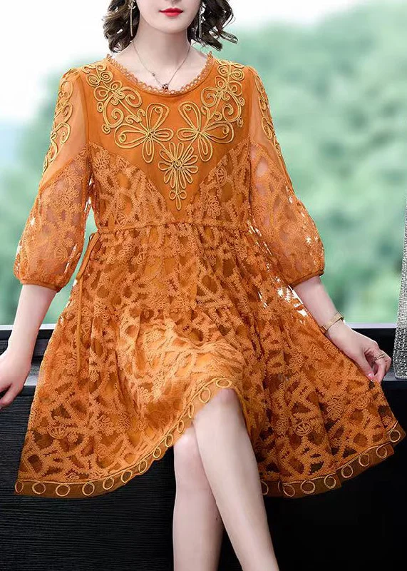 Ride The Style Wave Orange Lace Holiday Dresses Cinched Exra Large Hem Summer