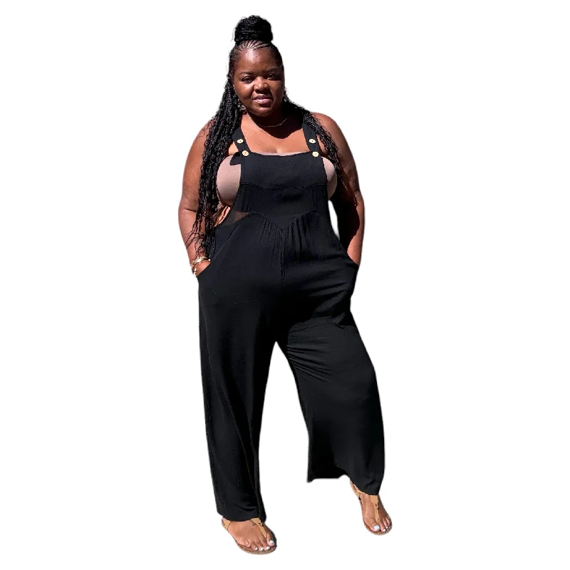 High End Women's Wear Plus Size Lazy Day Overalls In Black