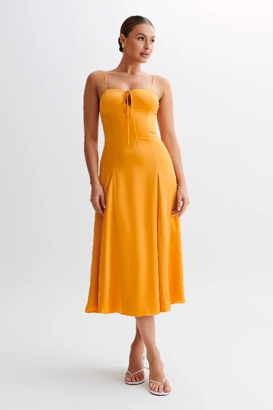 Trend Driven Wardrobe Luciana Satin Midi Dress - Tangerine