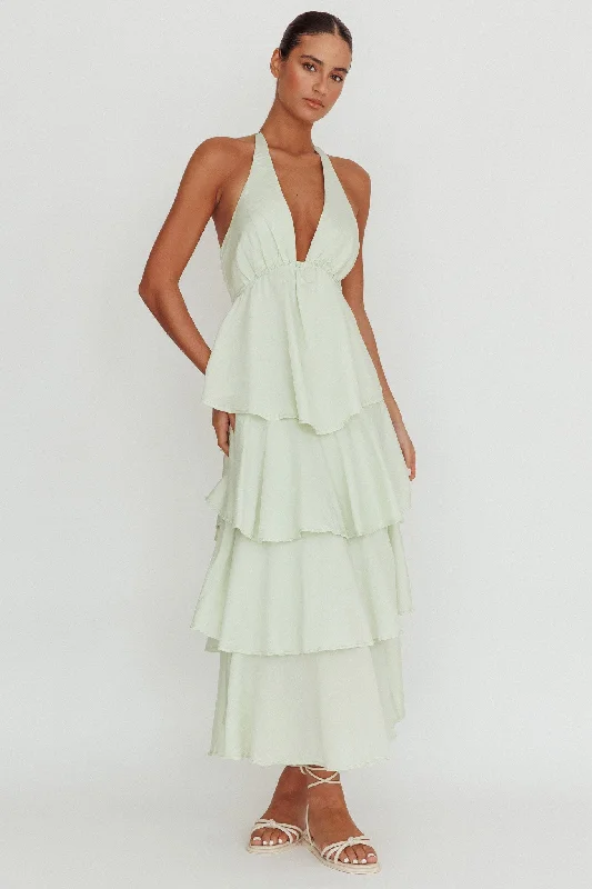 Chic Trends Unveiled Catalina Tiered Ruffle Maxi Dress Sage