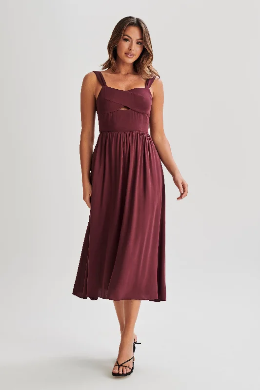 Trendy Women's Wear Thandi Midi Dress With Back Tie - Plum