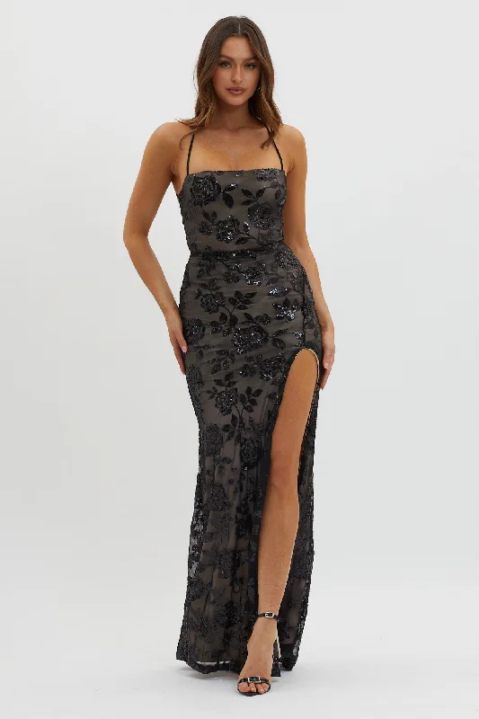 Mega Sale Sparks Fly Sequin Embellished Maxi Dress Black/Nude