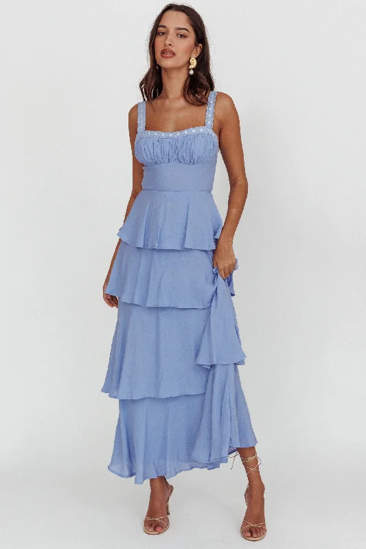 Flash Sale Starts Provence Bloom Tiered Ruffle Maxi Dress Blue