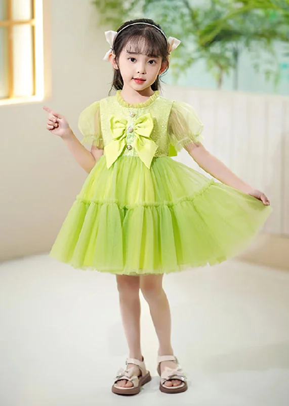 Women's Fashion Clothing DIY Green Ruffled Patchwork Tulle Kids Girls Dress Summer