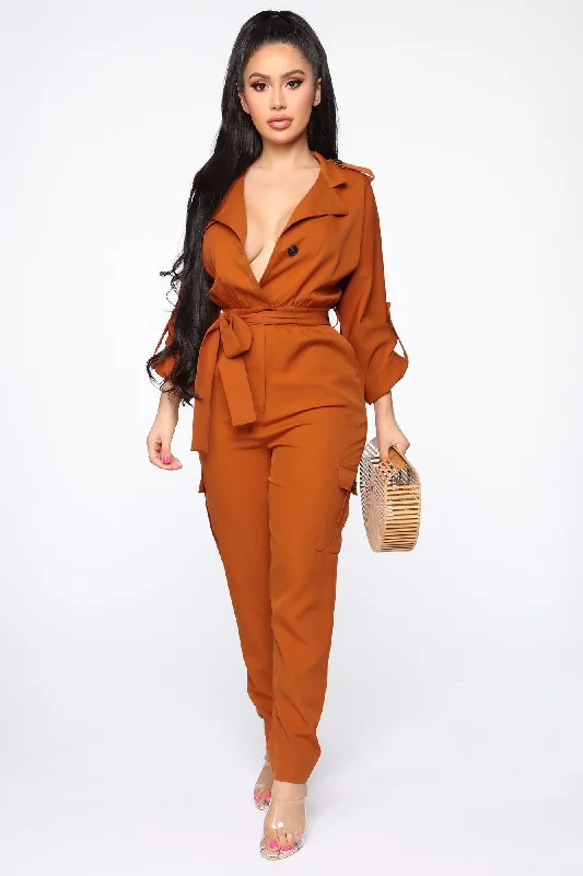 Classic Women's Clothing Styles Cynthia Cargo Jumpsuit - Rust